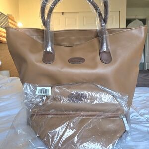 Elegant Tan Faux Leather Tote Bag